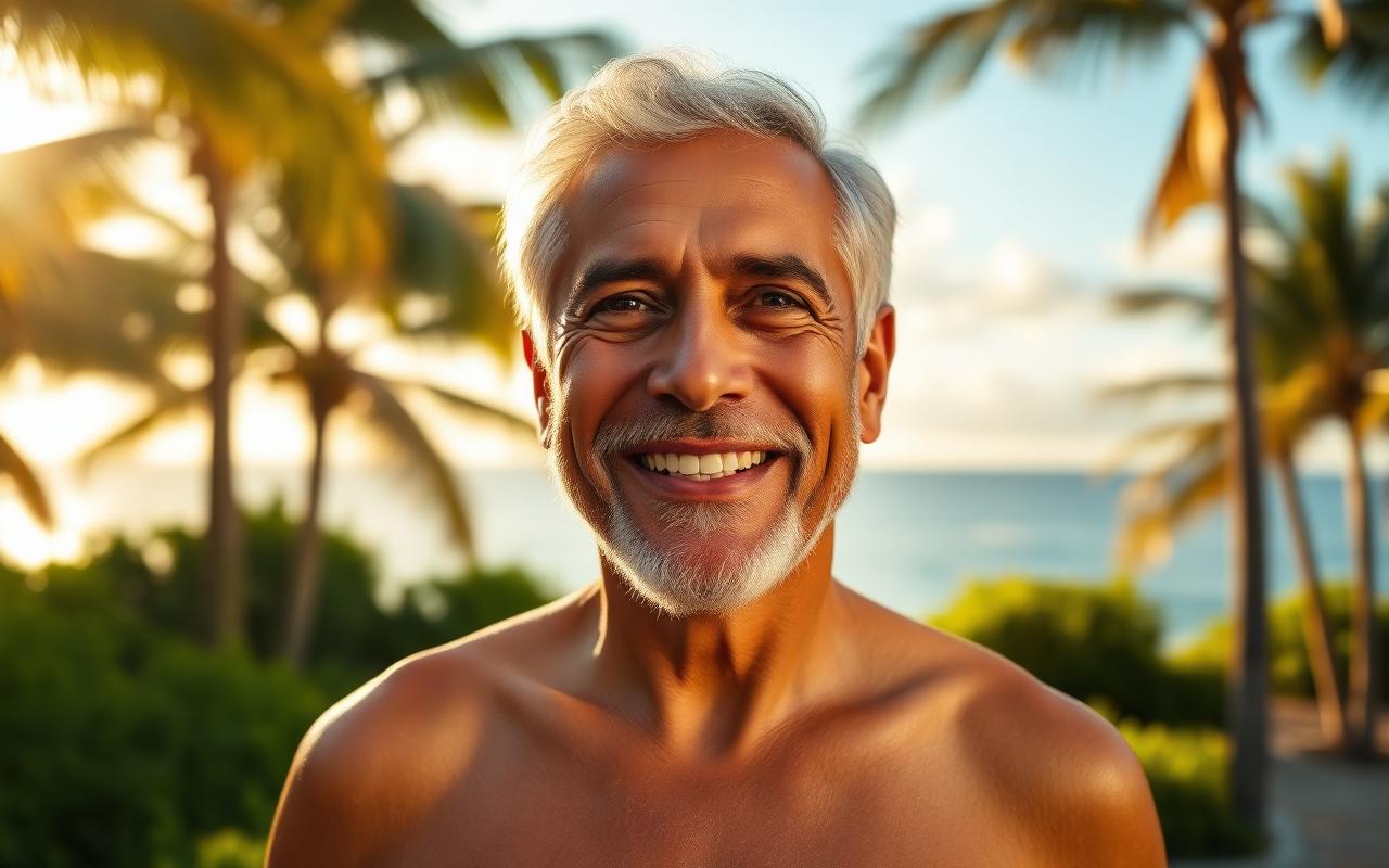 Puerto Rican man enjoying restored vitality with Prostate Multiphase support